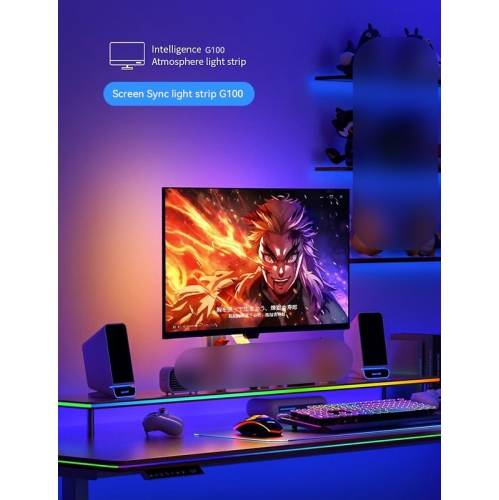 Ollny Decor 24 in Monitor LED Backlights, LED Strip Lights That Sync with Screen Color or Music, RGBIC Computer Light Bar Behind Monitor, USB