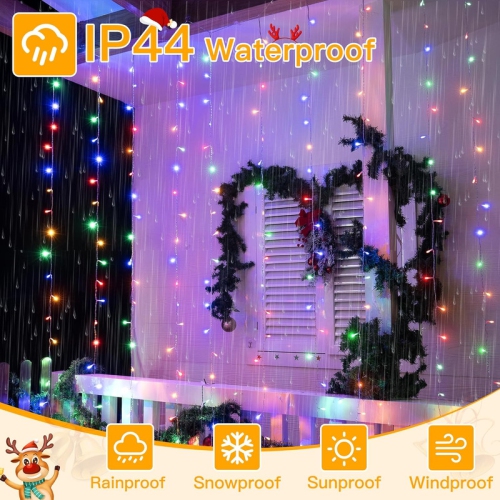 Rideaux lumineux 200LED 9.8x6.5&nbsp;pi, USB Rideaux de Noël lumières blanc chaud avec télécommande 8 modes Minuterie, jeu de lumières étanches pour