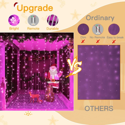 Ollny Decor Lights Curtain Lights 200LED 9.8x6.5ft, USB Christmas Curtain Lights Warm White with Remote 8 Modes Timer
