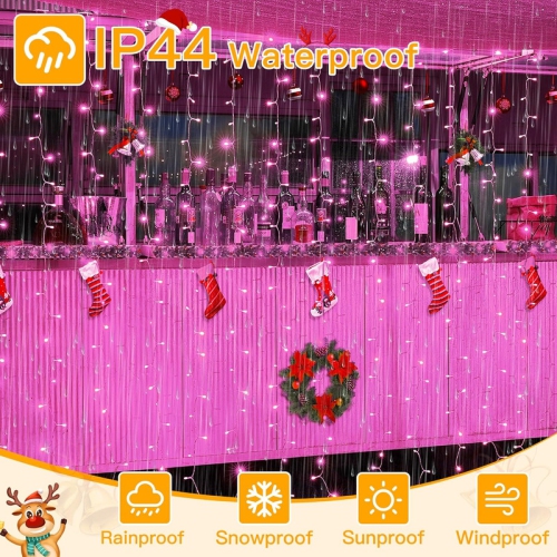 Ollny Decor Lights Curtain Lights 200LED 9.8x6.5ft, USB Christmas Curtain Lights Warm White with Remote 8 Modes Timer