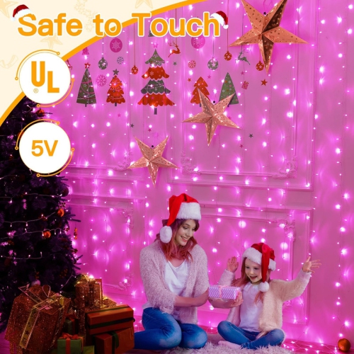 Ollny Decor Lights Curtain Lights 200LED 9.8x6.5ft, USB Christmas Curtain Lights Warm White with Remote 8 Modes Timer