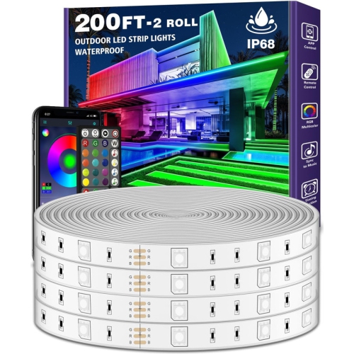 Ollny Decor Lights 200ft Outdoor LED Strip Lights Waterproof, IP68 Outside Led Light Strips Waterproof with App and Remote