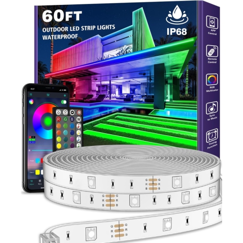 Ollny Decor Lights 60ft Outdoor LED Strip Lights Waterproof,IP68 Outside Led Light Strips Waterproof with App and Remote,Music Sync RGB Exterior Led