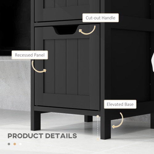 kleankin Narrow Bathroom Cabinet with 3 Drawers and 2 Tier Shelf, Tall Cupboard Freestanding Linen Tower, Black