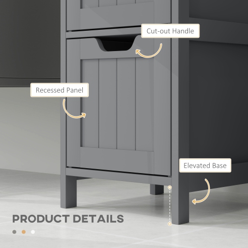 kleankin Narrow Bathroom Cabinet with 3 Drawers and 2 Tier Shelf, Tall Cupboard Freestanding Linen Tower, Grey