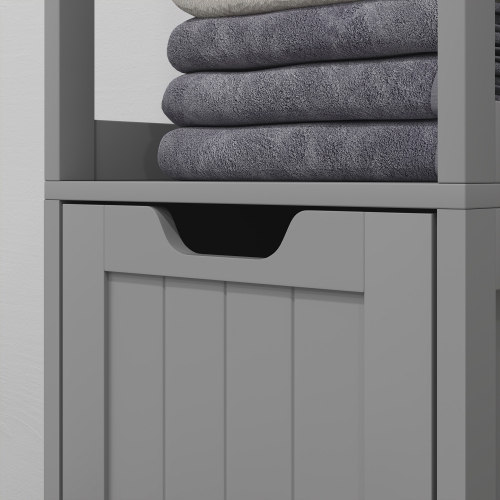 kleankin Narrow Bathroom Cabinet with 3 Drawers and 2 Tier Shelf, Tall Cupboard Freestanding Linen Tower, Grey