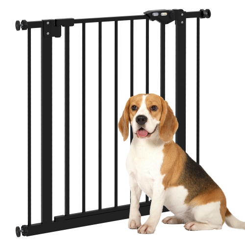 PawHut 30 Inch Tall Pet Gate with Door Dog Gate and Barrier Indoor for Stairs, Pressure-Mounted Safety Gate, Black