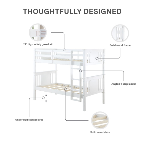DHP Dylan Twin Over Twin Wood Bunk Bed, White