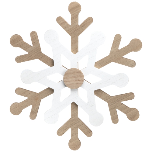 Natural Wooden Snowflake Christmas Wall Decoration - 17.75 - Beige and White