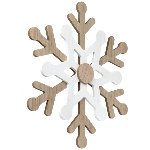 Natural Wooden Snowflake Christmas Wall Decoration - 17.75 - Beige and White
