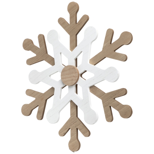 Natural Wooden Snowflake Christmas Wall Decoration - 17.75 - Beige and White