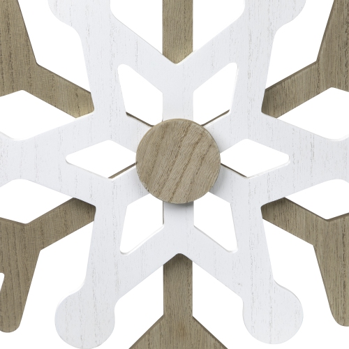 Natural Wooden Snowflake Christmas Wall Decoration - 17.75 - Beige and White