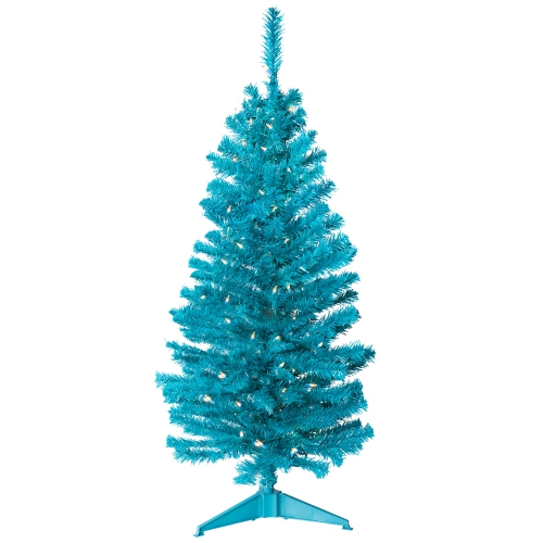 Pre-Lit Medium Artificial Pine Christmas Tree - 4' - Turquoise - Clear Lights