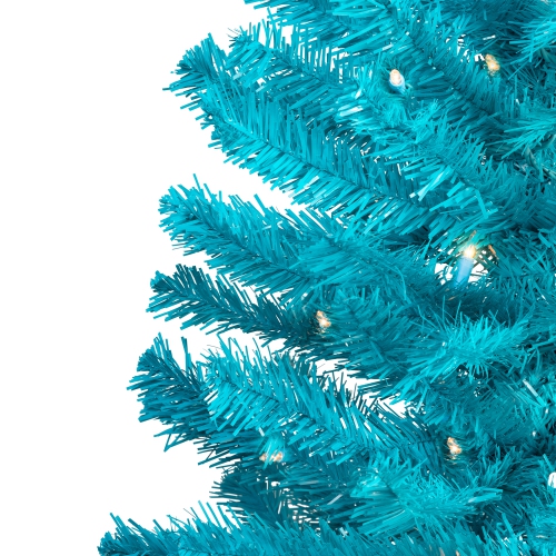 Pre-Lit Medium Artificial Pine Christmas Tree - 4' - Turquoise - Clear Lights
