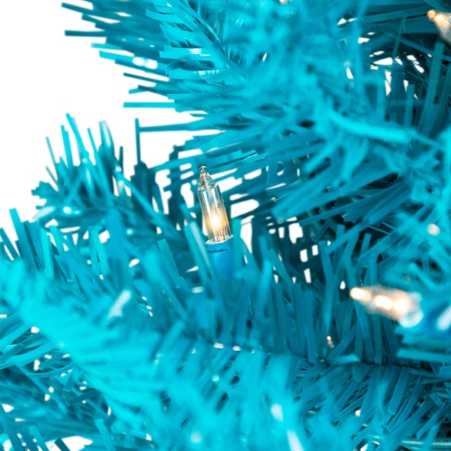 Pre-Lit Medium Artificial Pine Christmas Tree - 4' - Turquoise - Clear Lights