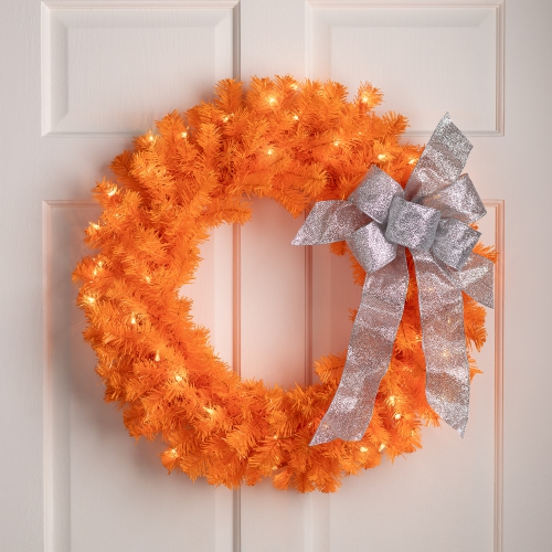 NORTHLIGHT  Pre-Lit Artificial Pine Christmas Wreath - 24" - - Clear Lights In Orange