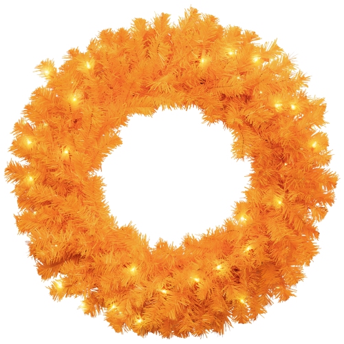 Pre-Lit Artificial Pine Christmas Wreath - 24" - Orange - Clear Lights