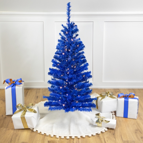 NORTHLIGHT  Pre-Lit Medium Artificial Pine Christmas Tree - 4' - Royal - Clear Lights In Blue