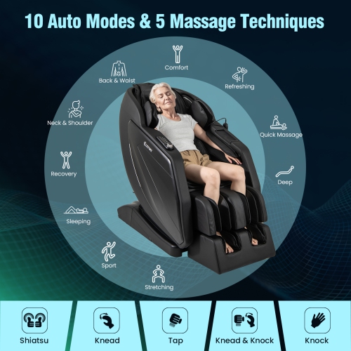 Costway 4D Massage Chair, Full Body SL Track Zero Gravity Massage Recliner with Waist Heating, Airbag Massage, Black