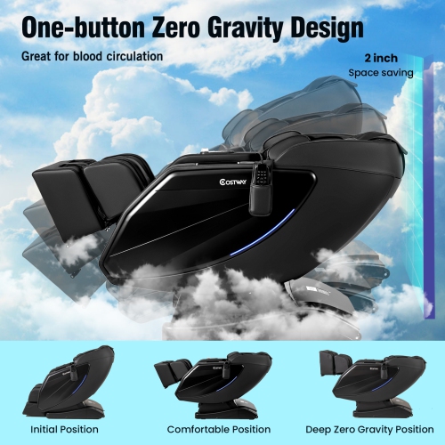 Costway 4D Massage Chair, Full Body SL Track Zero Gravity Massage Recliner with Waist Heating, Airbag Massage, Black