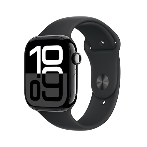 Image 1 de 1.. Montre intelligente Apple Watch Series 10 [GPS 46&nbsp;mm case] avec boîtier en aluminium noir de jais et bracelet sport noir - M/G
