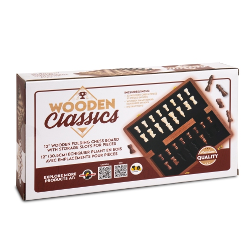 Jeu d'échecs pliant en bois Tradeopia de 12 po – Jeu d'échecs de qualité supérieure avec fentes de rangement et pièces d'échecs | Idéal pour les