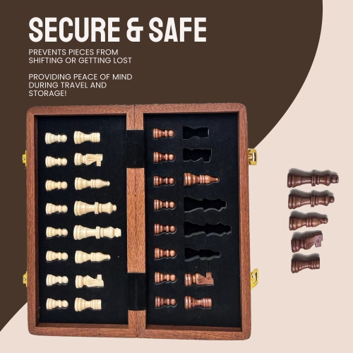 Jeu d'échecs pliant en bois Tradeopia de 12 po – Jeu d'échecs de qualité supérieure avec fentes de rangement et pièces d'échecs | Idéal pour les