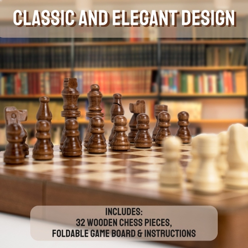 Jeu d'échecs pliant en bois Tradeopia de 12 po – Jeu d'échecs de qualité supérieure avec fentes de rangement et pièces d'échecs | Idéal pour les