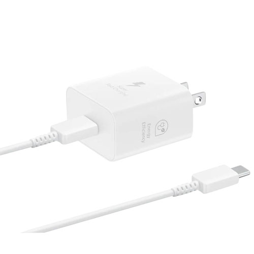 Image 1 de 4.. Chargeur mural USB-C ultrarapide de 25 W avec câble de type C de Samsung - Blanc