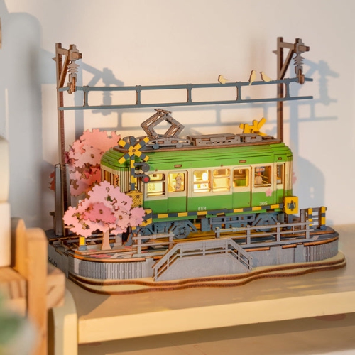 Rolife Sakura Journey 3D Wooden Puzzle TGS02 – 223-Piece Tram Puzzle Inspired by Kamakurakokomae Station, Perfect for Home Decor & Japanese Culture