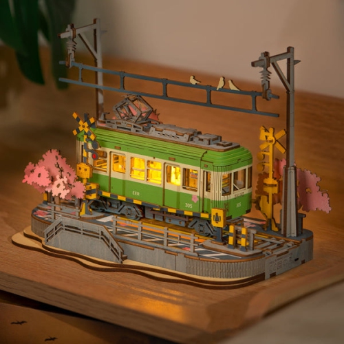 Rolife Sakura Journey 3D Wooden Puzzle TGS02 – 223-Piece Tram Puzzle Inspired by Kamakurakokomae Station, Perfect for Home Decor & Japanese Culture