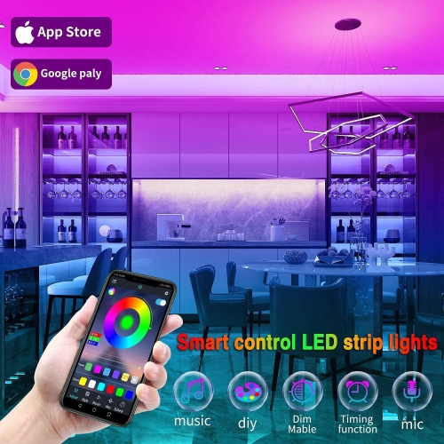 Tenmiro Led Lights for Bedroom 100ft(2 Rolls of 50ft) Smart Music Sync Color Changing LED Strip Lights with App and Remote Control RGB LED Strip, LED