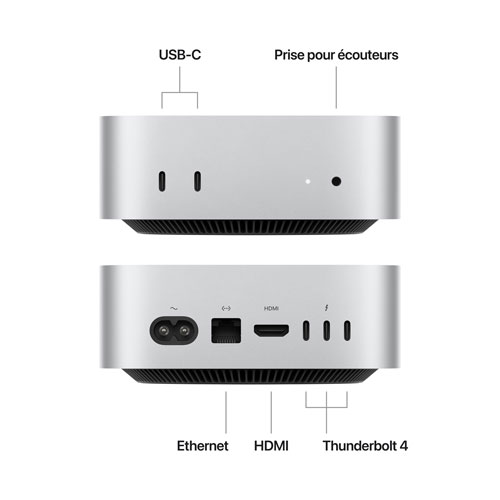Ordinateur Mac mini de 512 Go d'Apple avec puce M4 d'Apple à processeur central 10 coeurs/processeur graphique 10 coeurs/RAM 24 Go