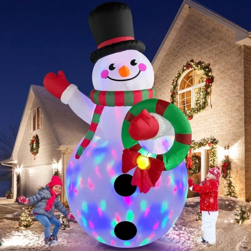 GENER  8 Ft Christmas Inflatable Snowman With Rotating Leds - Outdoor Holiday Yard Decoration