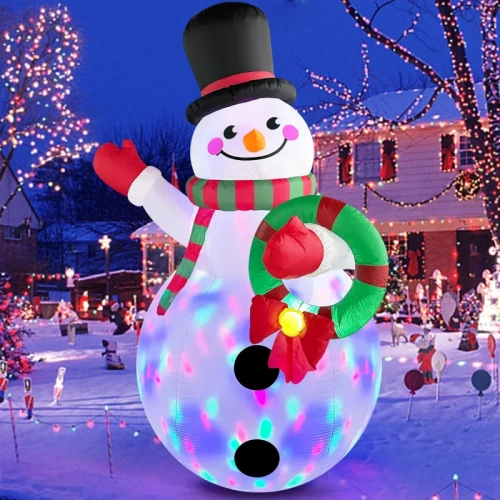 Bonhomme de neige gonflable de Noël de 8 pi avec DEL rotatives – Décoration extérieure de jardin des Fêtes