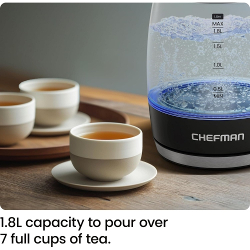 Chefman Rapid-Boil 1.8L Electric Kettle w/ Removable Lid and LED Indicator Lights - Black