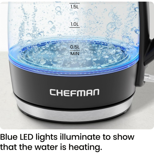 Chefman Rapid-Boil 1.8L Electric Kettle w/ Removable Lid and LED Indicator Lights - Black