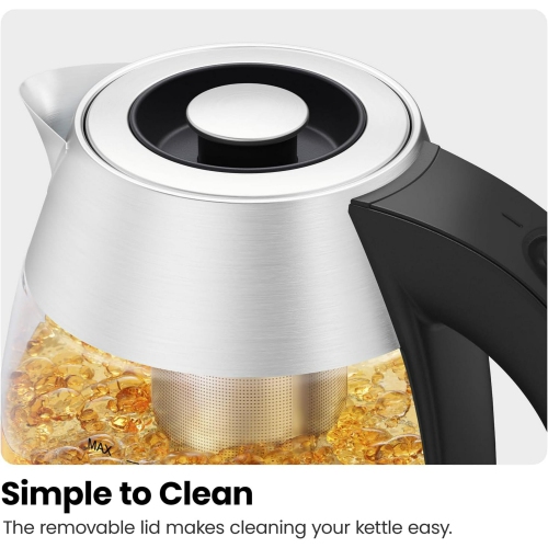 Chefman 1.8L Glass Electric Kettle, Fast Boiling W/ LED Light, Auto Shutoff, Removable Tea Infuser - Stainless Steel