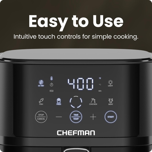 Chefman Turbo Fry Touch 4-Qt Easy-View Air Fryer w/ 4 Cooking Presets and 450F Hi-Fry Button - Black