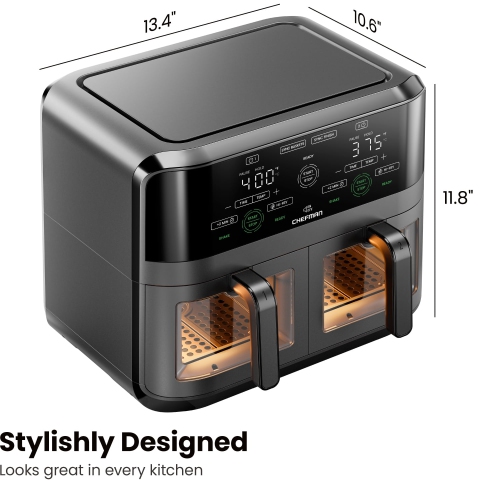 Chefman Dual Basket Digital Air Fryer Oven w/ Easy View Windows, 2 Independent 3 Qt Baskets - Black