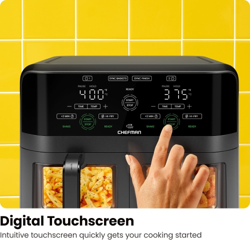 Chefman Dual Basket Digital Air Fryer Oven w/ Easy View Windows, 2 Independent 3 Qt Baskets - Black