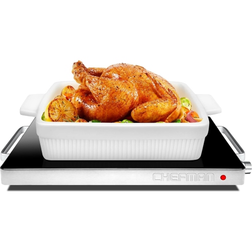 Chefman Compact 15"x12" Glass Top Electric Warming Tray with Adjustable Temperature Control - Stainless Steel