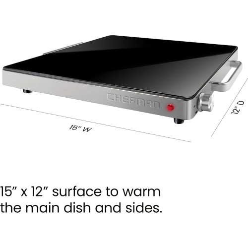Chefman Compact 15"x12" Glass Top Electric Warming Tray with Adjustable Temperature Control - Stainless Steel