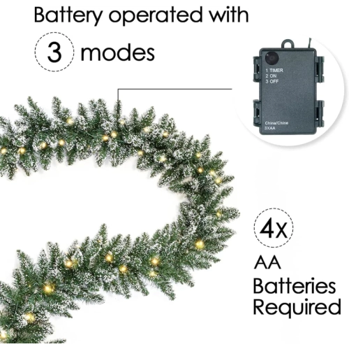 9-Foot Pre-Lit Christmas Garland with 100 LED Lights - Battery Operated Holiday Decoration