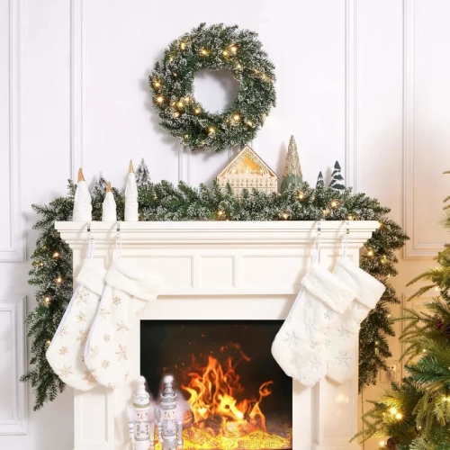 9-Foot Pre-Lit Christmas Garland with 100 LED Lights - Battery Operated Holiday Decoration