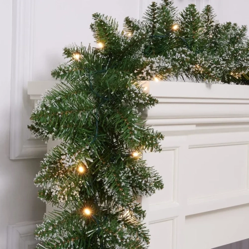 9-Foot Pre-Lit Christmas Garland with 100 LED Lights - Battery Operated Holiday Decoration