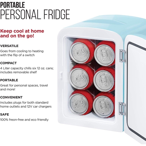 Chefman Portable 4L Mini Fridge w/ Heating and Cooling - Blue