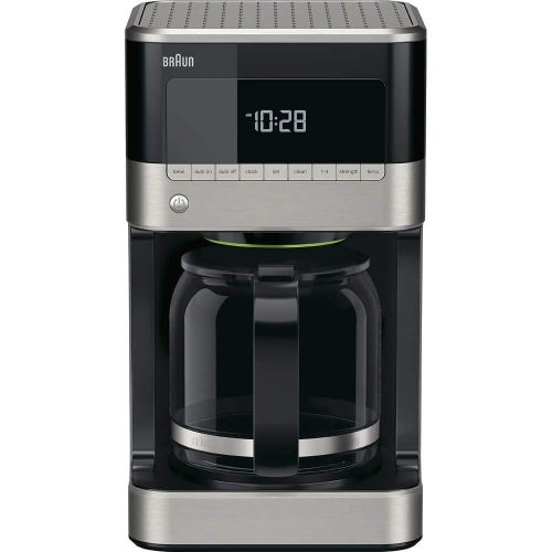BrewSense Drip Coffee Maker Model KF7150BK, 12-Cup Capacity in Stainless Steel and Black for Convenient Brewing.