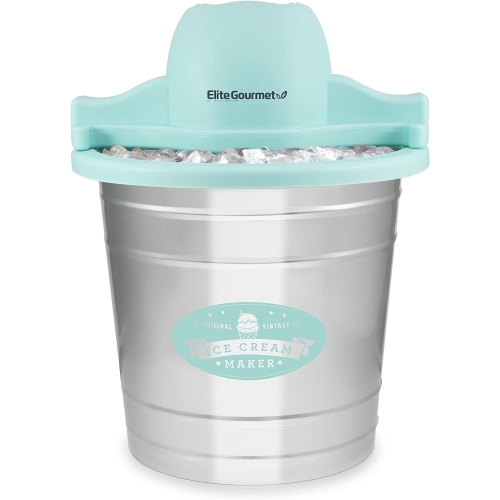 4Qt Electric Ice Cream Maker with Vintage Galvanized Metal Bucket, Old-Fashioned Design, Churns Ice Cream in Minutes Using Rock Salt, Teal Color. Ide