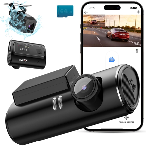 Front and Rear Dash Cam 2K and 1080P recording, 64GB TF card included, with G-Sensor, WiFi &Voice Prompts, Super Night Vision, 170° Wide Angle, and 2